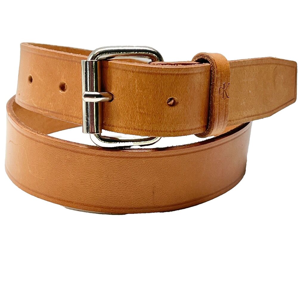 Vintage Calvin Klein Tan Italian Leather Thin Womens Belt Size Small Medium